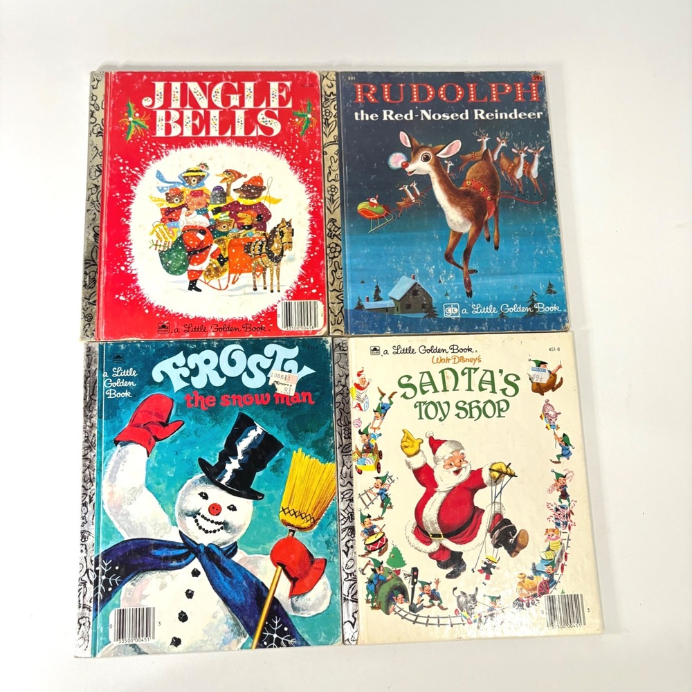 Vintage Little Golden Book Christmas Set Rudolph Frosty Jingle Bells Santa 4pk